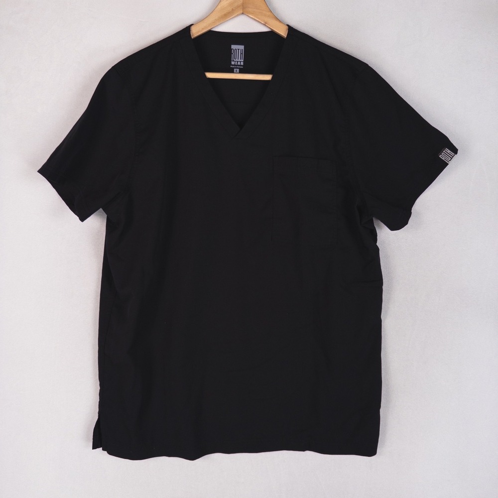 Roth Wear Mens Scrub Top Large Black V-Neck Chest Pocket Stretch Medical Nurse